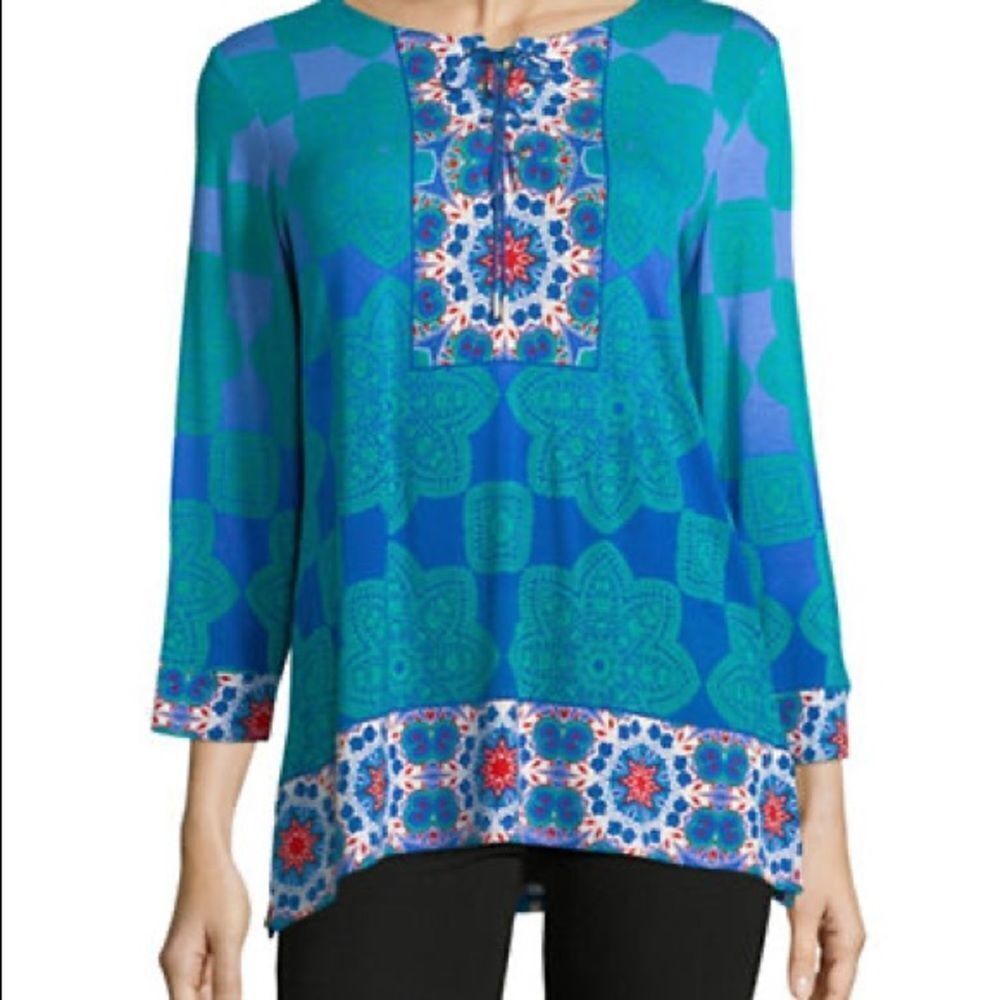 Ruby Rd Kaleidoscope Printed Top-GREEN-Small